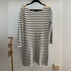 H&M sweater dress, size small, white with very dark navy (almost black) stripes